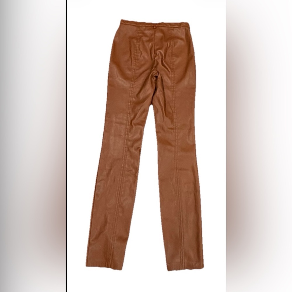 Jason Wu Faux Leather High Rise Skinny Pants Brown Split Hem S - Picture 3 of 6